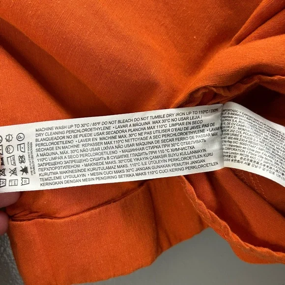 Mango Oversized Orange Linen Blend Short Sleeve Button-Up Shirt Size 2 - Picture 9 of 12